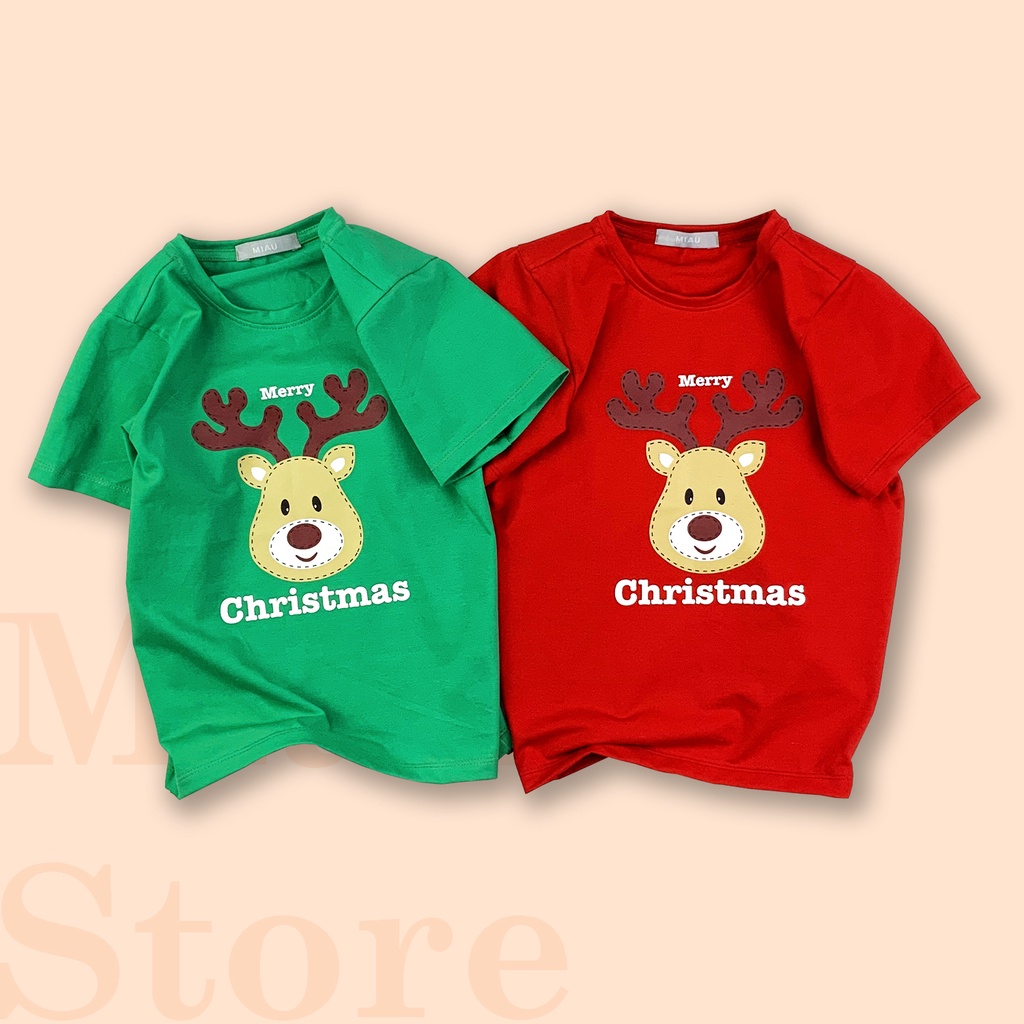 Áo Phông Cho Bé In Hình Chú Tuần Lộc Dễ Thương cho bé chơi Noel, Thun Cotton Dày Mịn Thoáng Mát Cho Bé Đến 55Kg