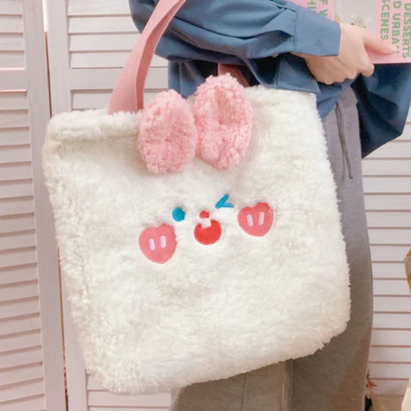 Túi Tote Đeo Vai / Xách Tay Bằng Vải Bông Hình Thỏ / Gấu Hoạt Hình Sức Chứa Lớn Cho Nữ