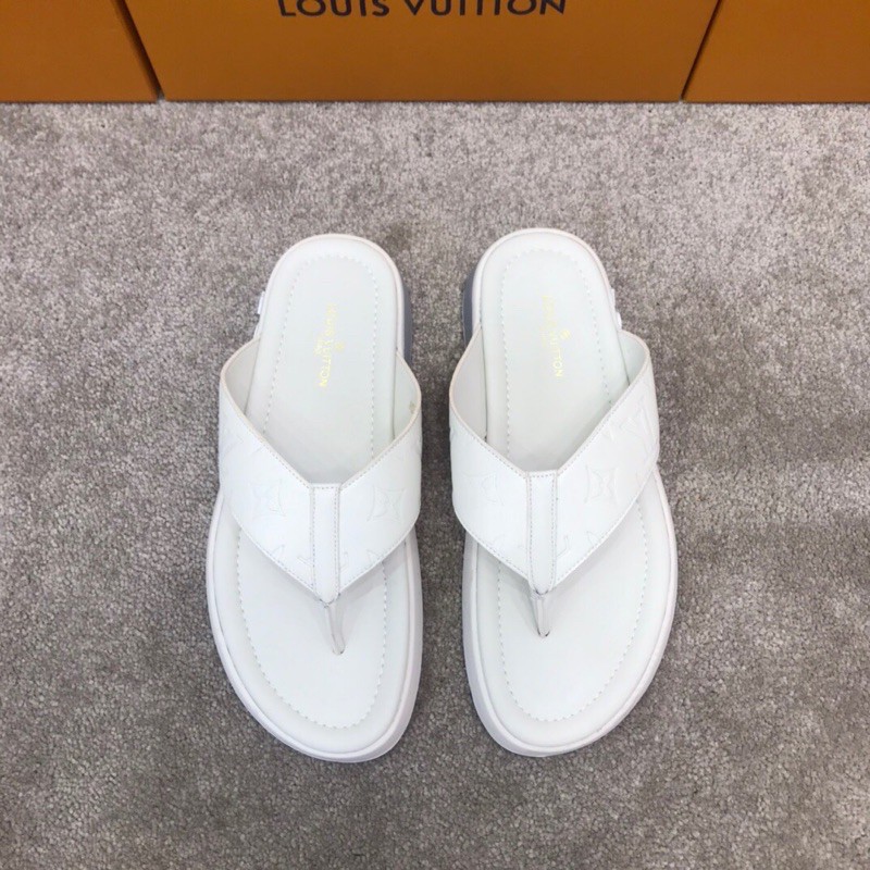 dép thời trang nam đế cao cấp chống trơn trượt da in logo louis vuitton LV