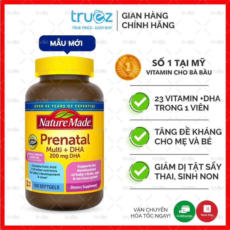 Vitamin tổng hợp cho bà bầu Mỹ Nature Made Prenatal Multi DHA 150 viên, Bổ bầu mỹ Prenatal [Chính hãng] thumbnail