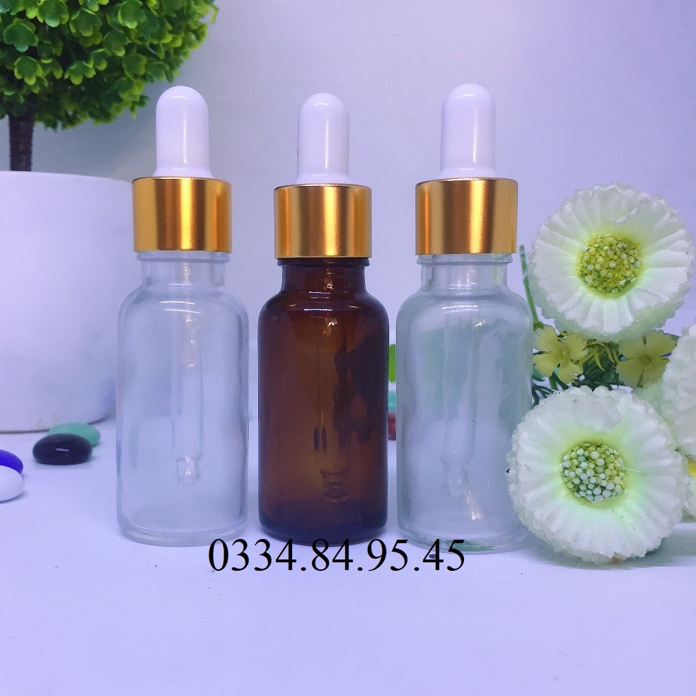 10 Chai thủy tinh TRONG / NÂU serum nắp bóp vàng 30ml _ChaiLoHuMyPham