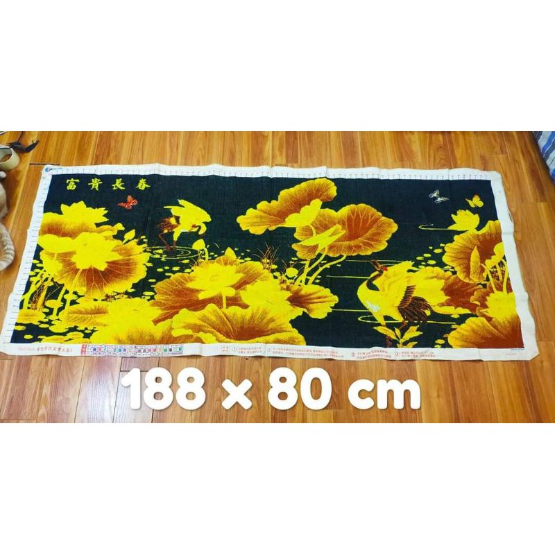 Tranh thêu đầm sen hạc thêu kín 180x80cm