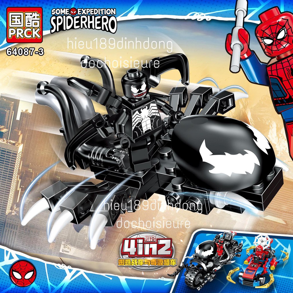 Lắp ráp xếp hình non Lego siêu anh hùng 64087 : Xe máy oto venom người nhện 4in2