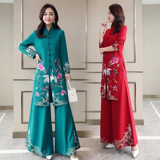 Sườn Xám Cách Tân Dáng Suông Ống Rộng Thêu Họa Tiết Phong Cách Retro Thời Trang Xuân Thu Dành Cho Nữ