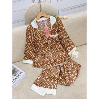 Set đồ ngủ mặc nhà ANNA, bộ đồ mặc nhà dáng dài thu đông họa tiết chữ độc đáo, chất lụa mềm mịn nhẹ thoáng