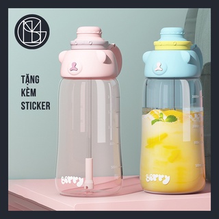 Bình Nước 2 Lít, có vạch kẻ, kèm ống hút và sticker