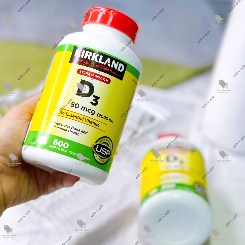 Viên uống bổ sung Vitamin D3 2000iu hãng Kirkland của Mỹ, hộp 600 viên, giúp tăng cường hấp thụ canxi và phốt pho