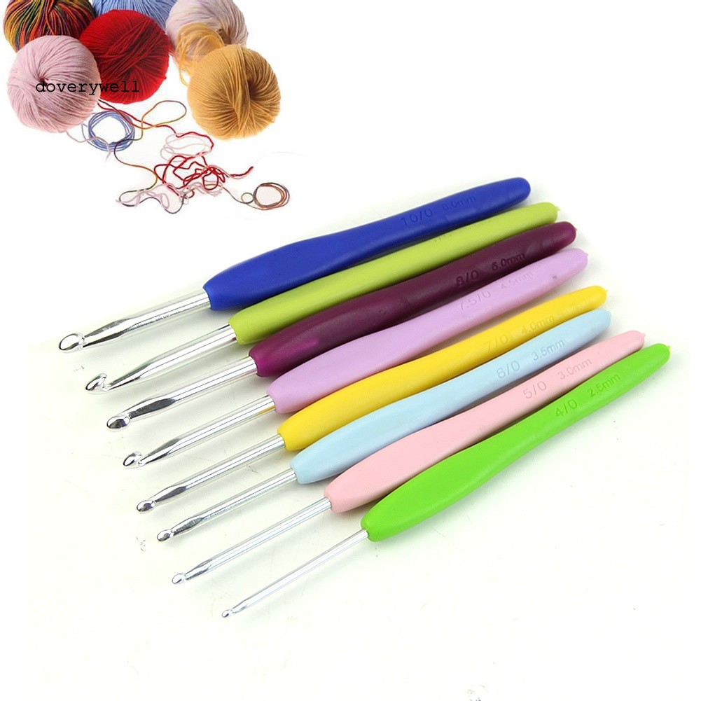 Bộ 8 Kim Móc Bằng Nhôm Mềm Chống Trượt Tiện Dụng Cho Đan Móc DIY