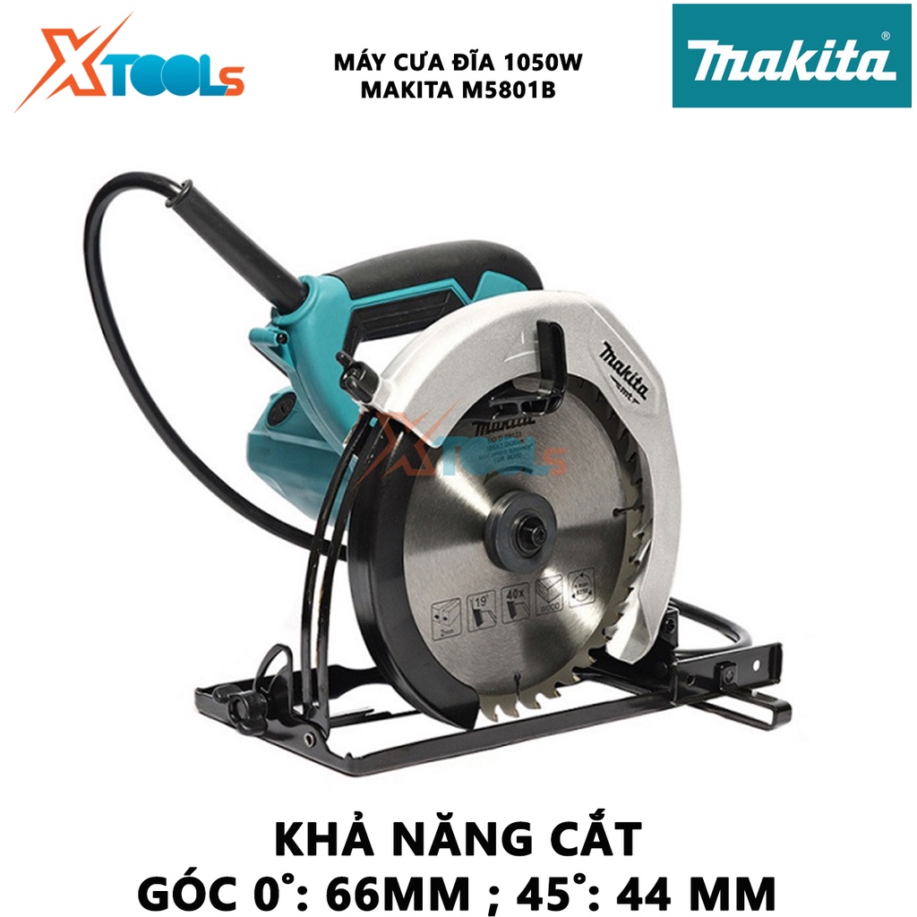 Máy cưa đĩa MAKITA M5801B | máy cưa đĩa tròn công suất 1.050W đường kính lưỡi 185mm dùng để cắt hoặc gia công, tạo hình