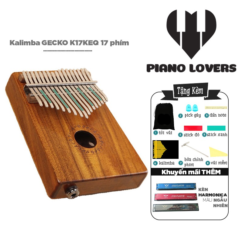 ( SẴN ) Đàn Kalimba 17 phím Gecko K17KEQ Gỗ KOA Tặng Kèm Kèn Harmonica đủ màu cao cấp - HÀNG CÓ SẴN