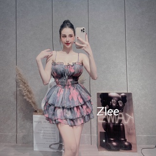 Váy tơ 2 dây chun eo 3 tầng - V007