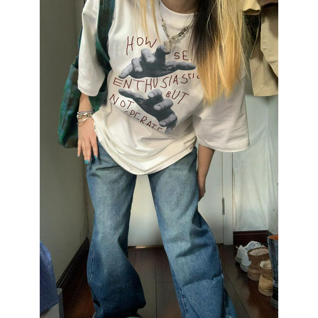 Áo Thun Nữ Oversize Tay Ngắn Phong Cách Retro Mới