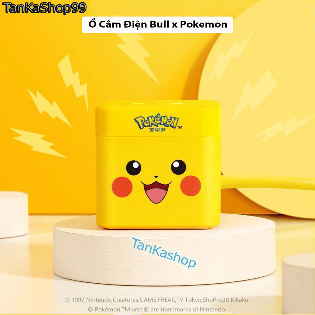 Ổ Cắm Điện Bull x Pokemon kiêm củ sạc điện thoại 2 cổng sạc USB , 2 ổ cắm