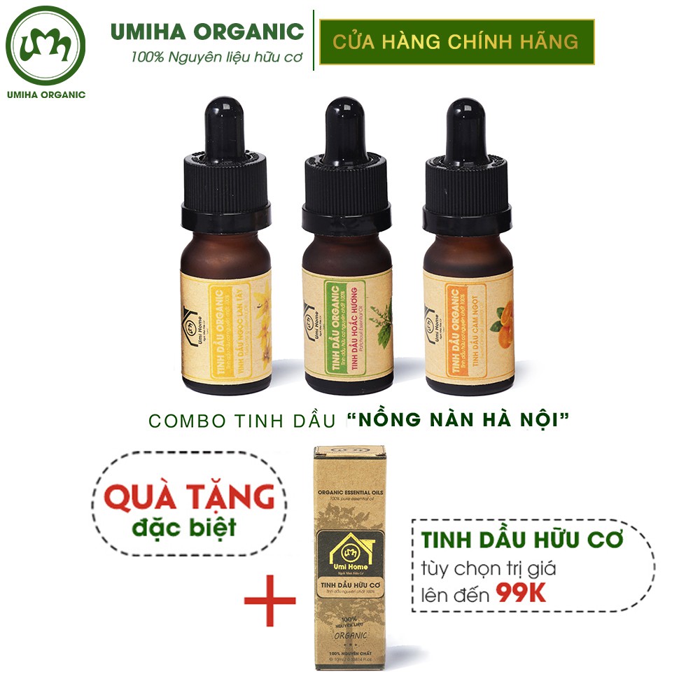 Combo 3 lọ Tinh Dầu UMIHA gồm - Ngọc Lan Tây, Hoắc Hương, Cam Ngọt (10mlx3) - Hữu cơ nguyên chất