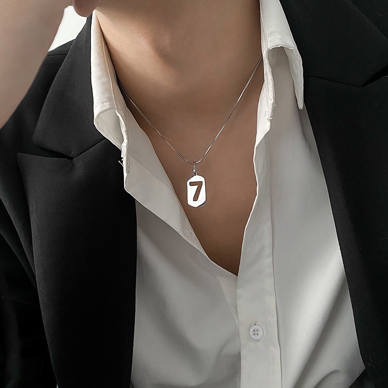 Vòng cổ thép titan mặt số 7 phong cách hip hop thiết kế thời trang