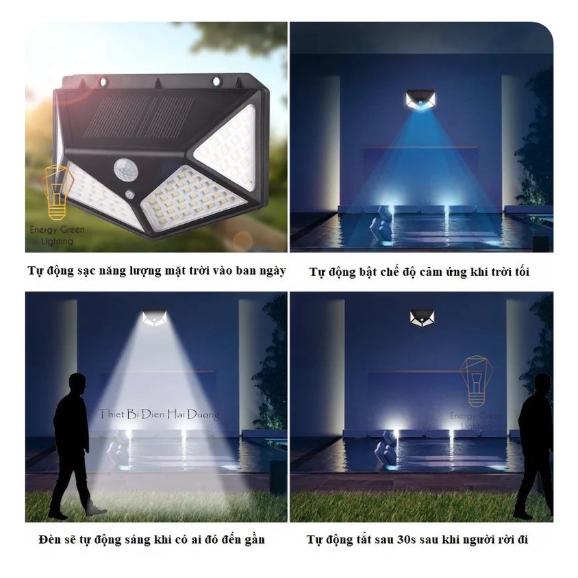 Đèn led Energy Green Lighting đa giác cảm biển hồng ngoại năng lượng mặt trời (100/114 mắt led)