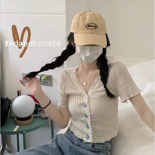 Kii Wii Áo Croptop Tay Ngắn Cổ Chữ V Màu Trơn Thời Trang Đáng Yêu Cho Nữ