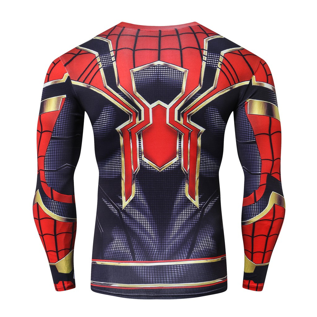 New Iron Spiderman T-shirt Đàn ông Thời trang Mùa hè Dài tay Đào tạo Áo phông Nén Thể hình Nhanh khô Quần áo Đàn ông