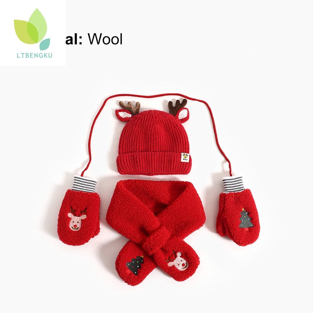 Khăn Choàng Cổ + Găng Tay + Nón + Khăn Choàng Hình Cây Thông Noel Cho Bé Trai