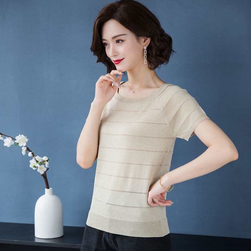 Áo thun tay ngắn dáng rộng cỡ lớn thời trang mùa hè cho phụ nữ trung niên