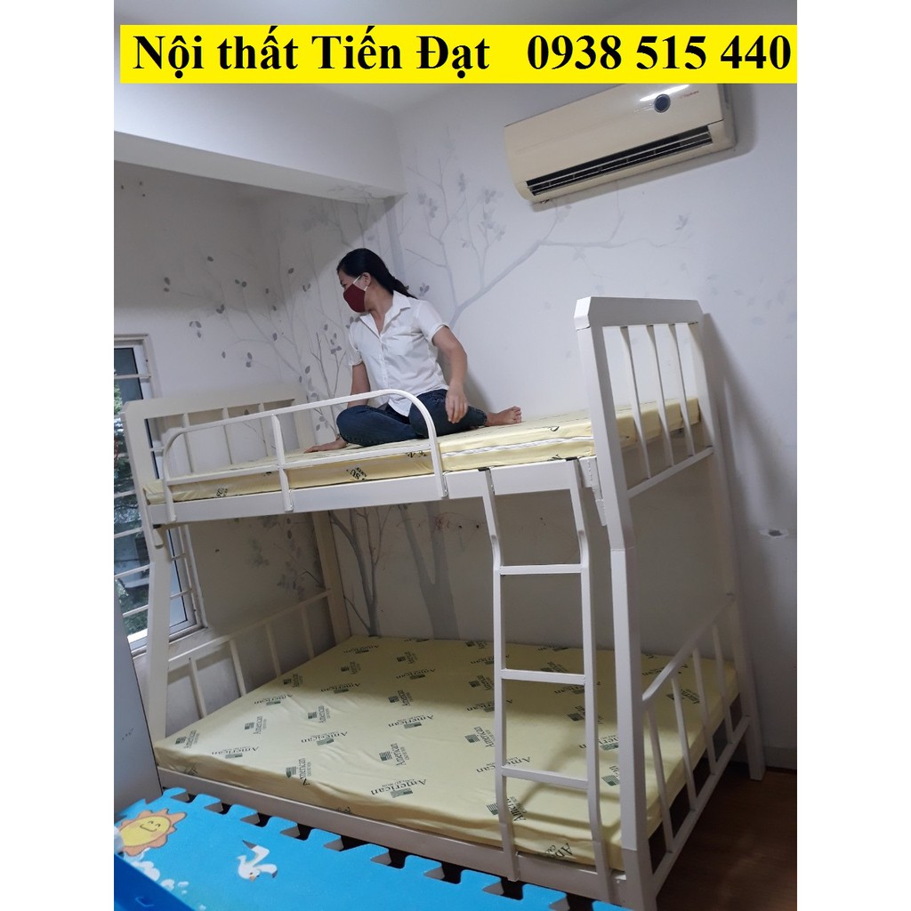 Giường sắt 2 tầng hộp vuông 48 cao cấp trên 1m dưới 1m2