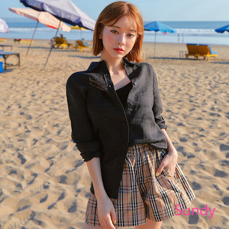 Quần ngắn ống rộng Họa Tiết Ca Rô Thời Trang Dành Cho Nữ