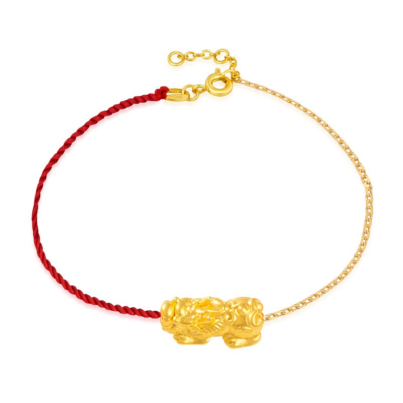 Vòng tay dây đỏ may mắn hình tỳ hưu 3d mạ vàng cứng không phai điều chỉnh được dành cho cặp đôi