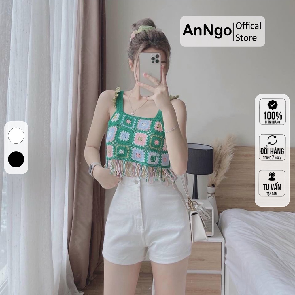 Quần short jean nữ trắng vải kaki không co giãn form quần hách dáng, dễ phối đồ AnNgo - AT223