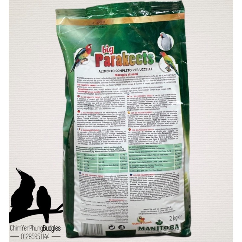 BIG PARAKEETS (gói 2KG nguyên seal) Thức ăn hỗn hợp cho vẹt Lovebird • SunConure • Cockatiel - xuất xứ: Ý 🇮🇹🇮🇹🇮🇹