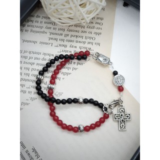 [CLEARANCE SALE] Vòng mân côi thiết kế handmade 2 màu đính mề đay St.Benedict