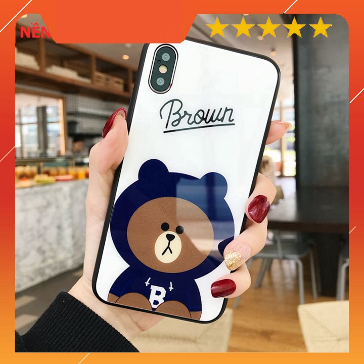 Ốp iphone - Ốp lưng kính gấu Brown 5/5s/6/6s/6plus/6s plus/7/8/7plus/8plus/x/xs/xs max/11/11pro max - Awifi Case A4-7