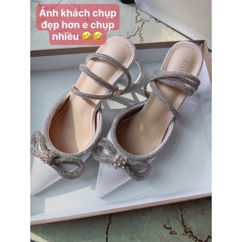 Guốc đính nơ đá mũi nhọn cao cấp