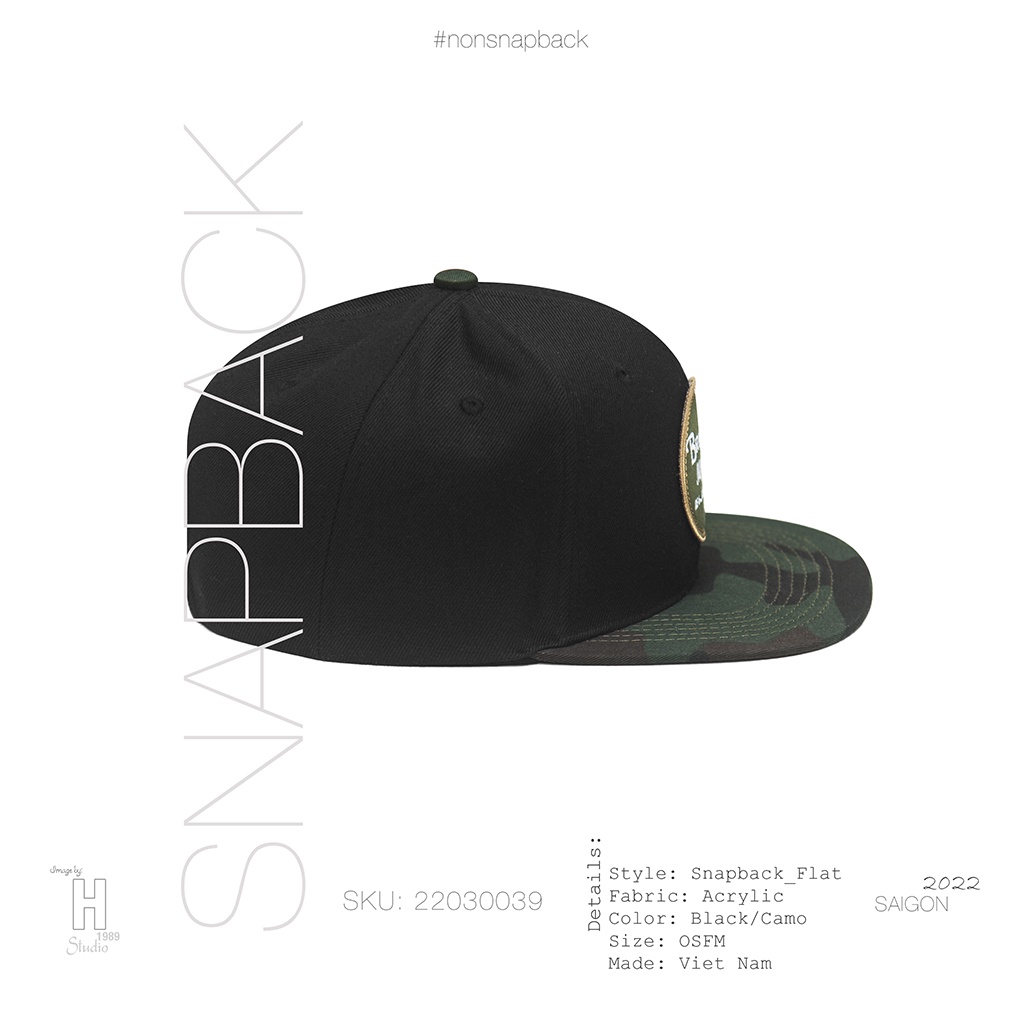 Mũ snapback thời trang nam cao cấp logo tròn màu đen camo hàng chất lượng tiêu chuẩn xuất khẩu khóa gài bấm free size