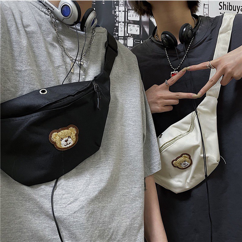 Túi Đeo Chéo Ngực Vải Canvas Họa Tiết Gấu Thời Trang Cá Tính 196718