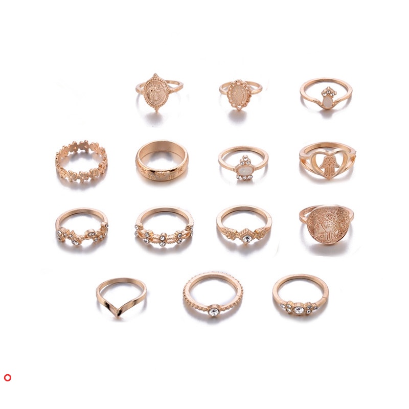 Set 15 nhẫn đeo tay phong cách vintage thời trang cho nữ