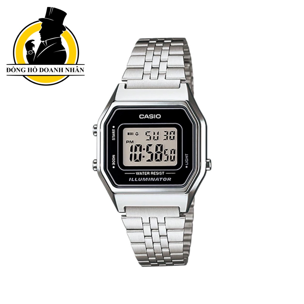 Đồng Hồ Nữ Cao Cấp Casio Vintage LA680WA-1 Màu ĐenViền Bạc, Size 28mm Kính Nhựa, Chống Nước Bảo Hành 1 Năm