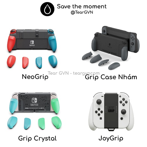 Bộ Grip thay thế nhiều màu (Skull &amp; co) cho Switch Oled / Switch Original - Hộp 3 cặp