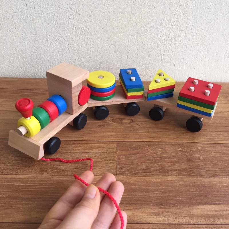 Đồ chơi gỗ cho bé, xe thả khối giúp bé làm quen với hình khối, màu sắc phù hợp cho bé từ 1 2 3 4 tuổi