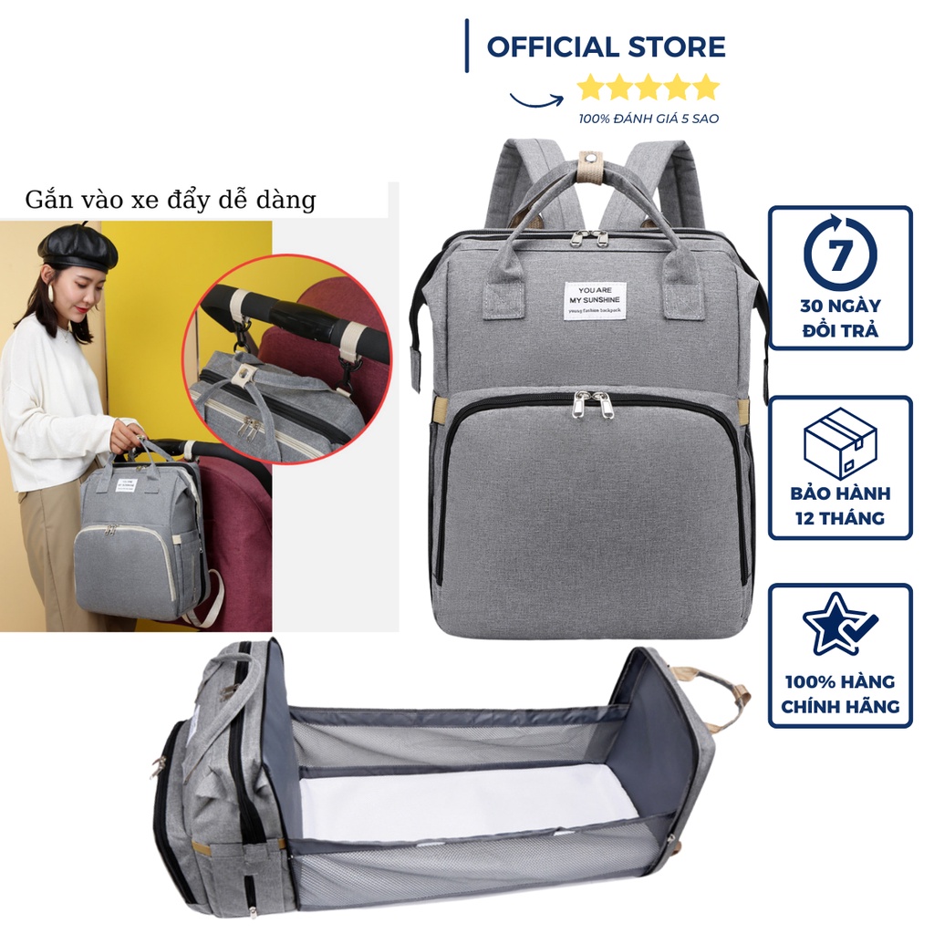 Ba Lô Bỉm Sữa Đa Năng Cho Mẹ Và Bé Kiêm Nôi Di Động Gấp Gọn Sunshine Có Ngăn Giữ Nhiệt - Balo Trẻ Em Đa Năng Kèm Giường