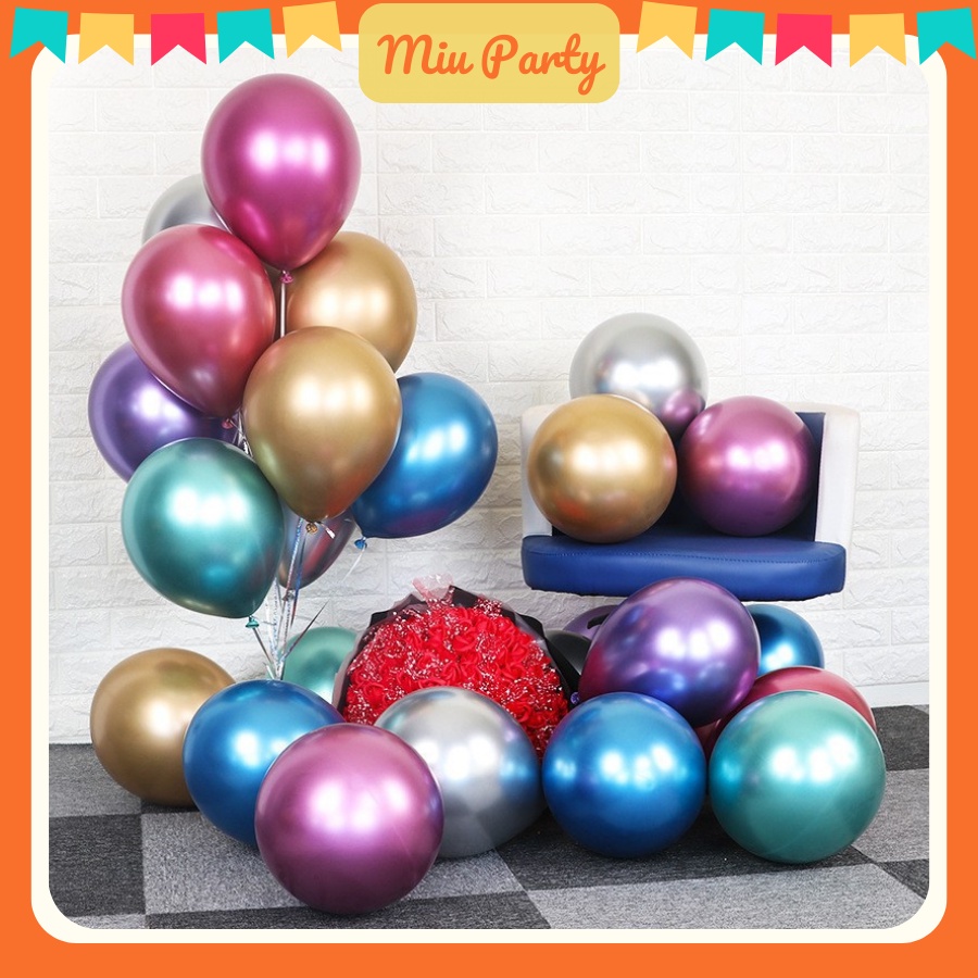 Set 10 Bóng Bay Sinh Nhật Chrome Siêu Nhũ 10 Inch, Bóng Trang Trí Happy Birthday Tiệc