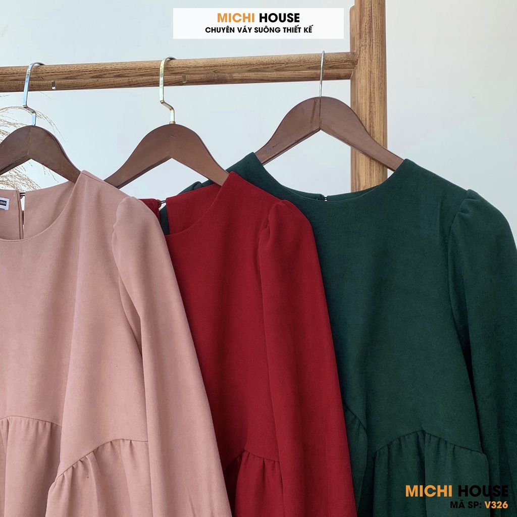 Đầm Suông Dài Thiết Kế Dáng Xuông Rộng MICHI House Váy Xuông Nhung Cổ Tròn Dài Tay Freesize Thu Đông Mặc Bầu Xinh V326 | BigBuy360 - bigbuy360.vn