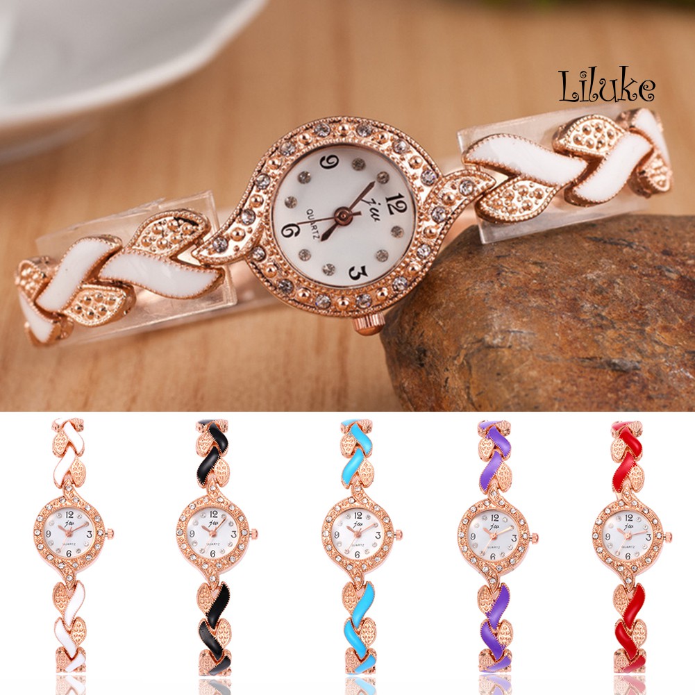 Đồng Hồ Đeo Tay Mặt Tròn Đính Đá Thời Trang Cho Nữ