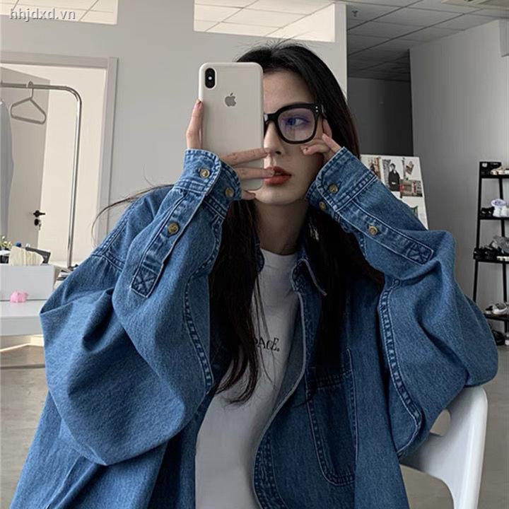 Áo Sơ Mi Denim Tay Dài Dáng Rộng Phong Cách Thu Đông Mới