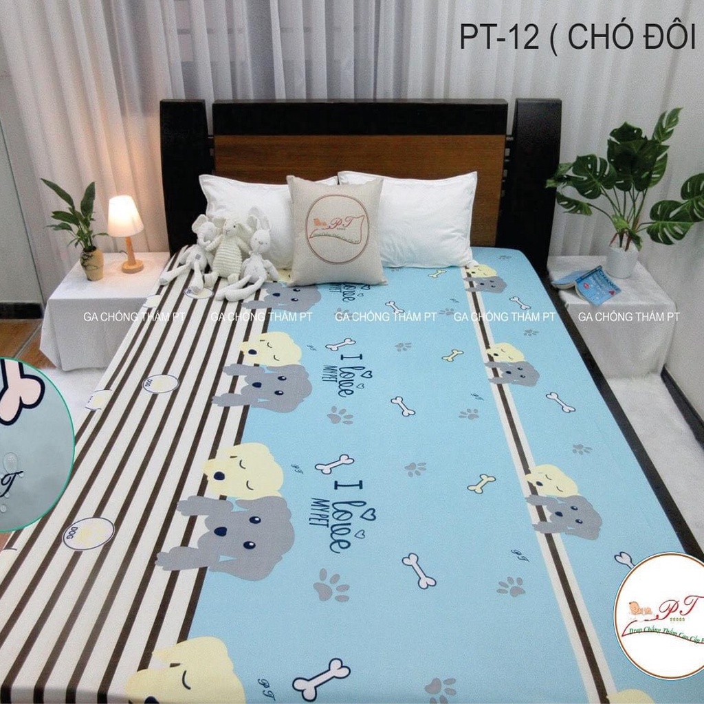 Ga chống thấm cho bé chính hãng PT,chất liệu cotton thun phủ nano kháng khuẩn, chống thấm nước tuyệt đối (Mẫu chó xám)