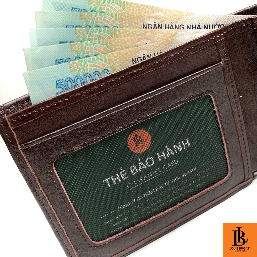 Bóp nam da thật thương hiệu LOUIS BUGATI VM08 ví da bò nam 2 màu đen, nâu