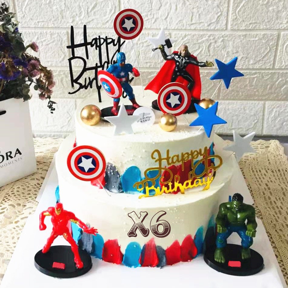 Set Siêu Anh Hùng Marvel nhựa nhẹ trang trí bánh kem, phụ kiện bánh sinh nhật, đồ trang trí bánh kem sinh nhật