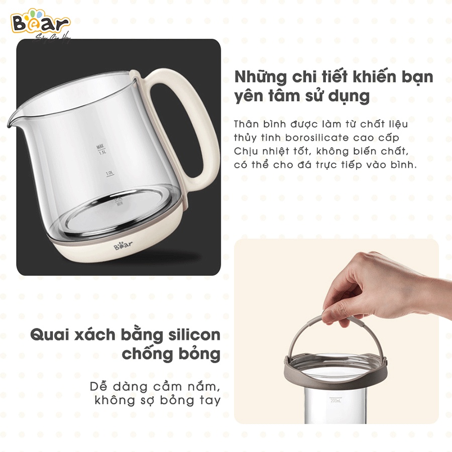 Máy Pha Trà Bear 12 Chế Độ Khử Clo An Toàn Đa Năng Chưng Yến, Pha Sữa, Hâm Sữa Cho Bé - Sube011