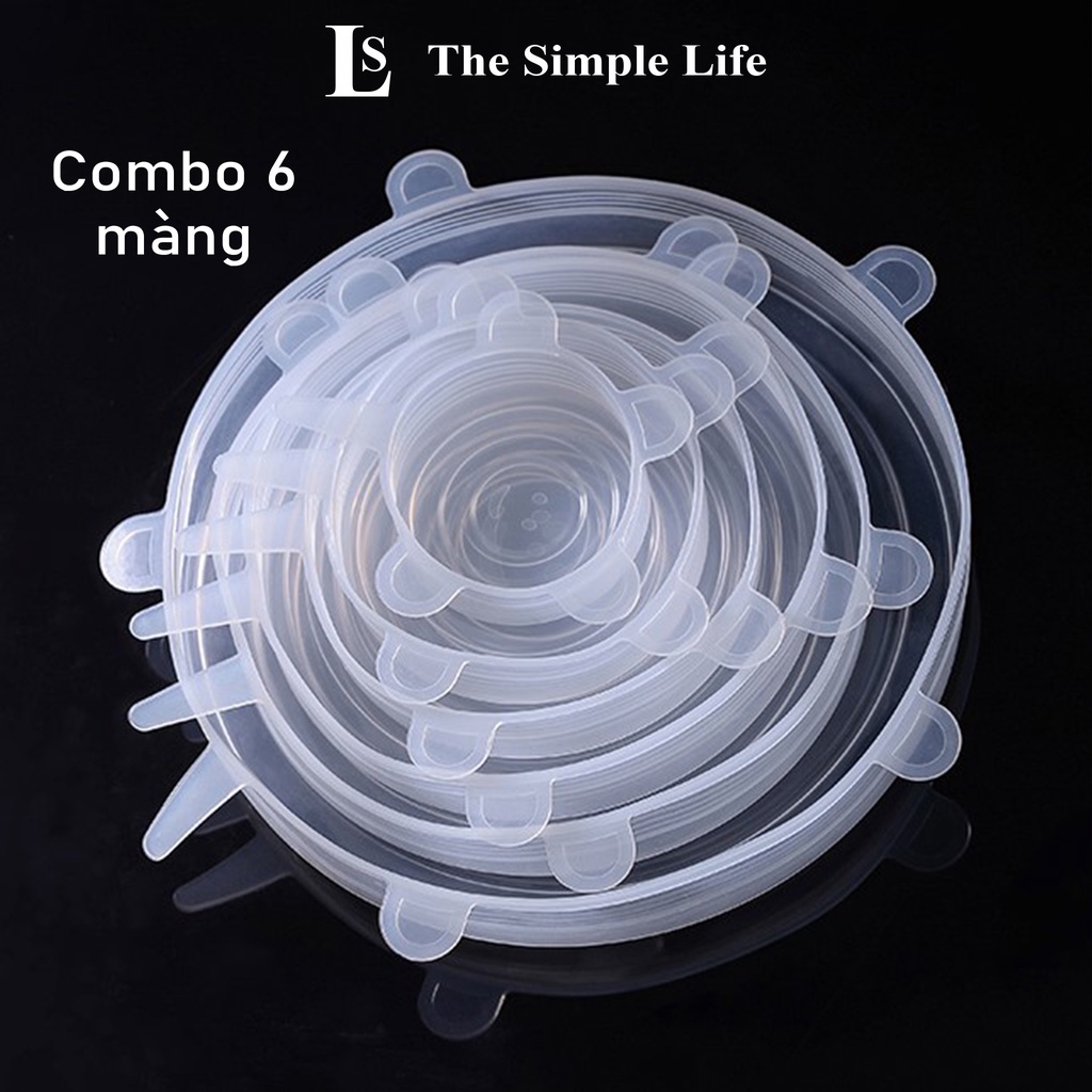 Nắp silicon đậy thực phẩm, combo 6 nắp, màng silicon bọc thực phẩm, chống rò rỉ thức ăn, siêu dẻo dai [CHÍNH HÃNG]