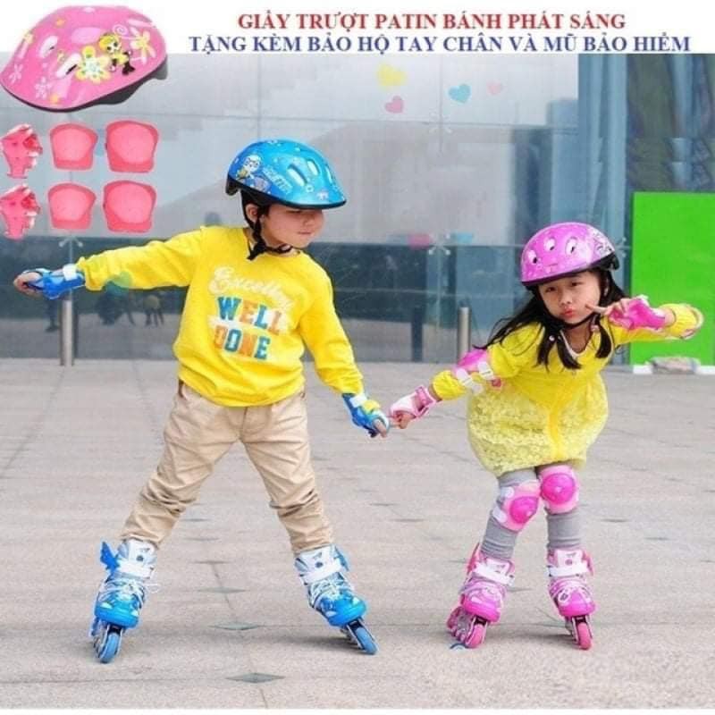 GIÀY TRƯỢT PATIN TRẺ EM ĐỦ SIZE S/M/L CHO BÉ (TẶNG KÈM MŨ BẢO HỘ VÀ BẢO HỘ ĐẦU GỐI)