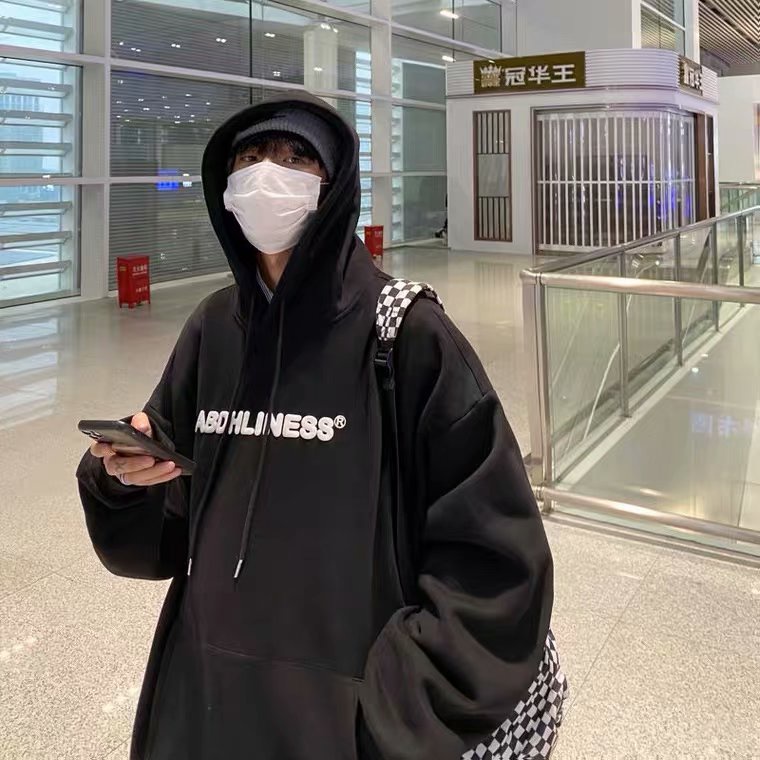 Áo hoodie dáng rộng in chữ phong cách Hàn Quốc thời trang mùa đông cỡ M-5XL cho nam